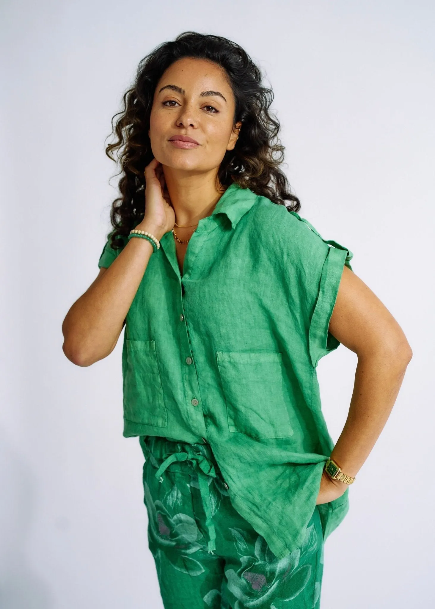 Pure Linen Italian Shirt in Forest Green
