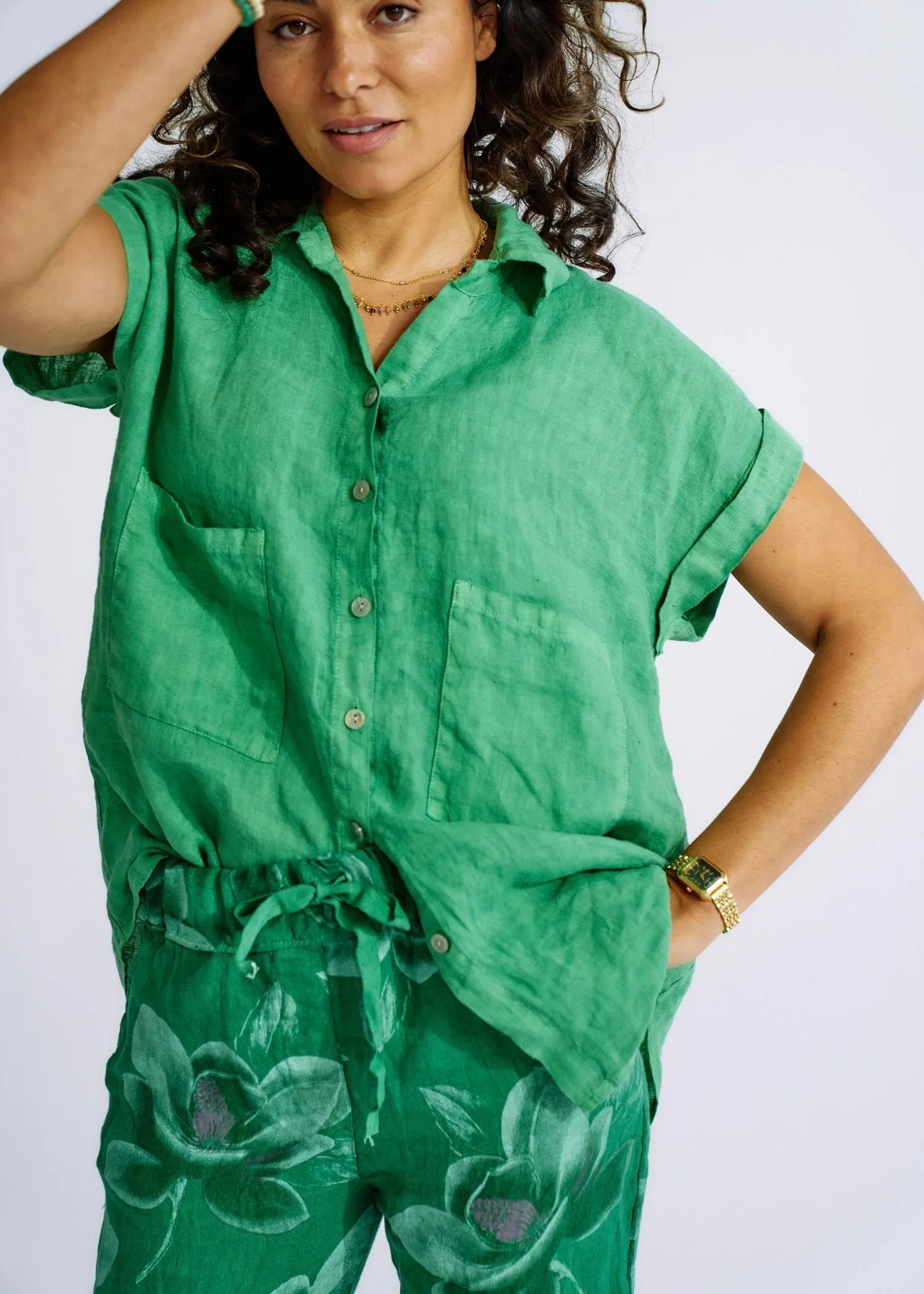 Pure Linen Italian Shirt in Forest Green