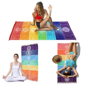 Rainbow Stripes Yoga Towel Mat Bohemia Wall Hanging India Mandala Blanket