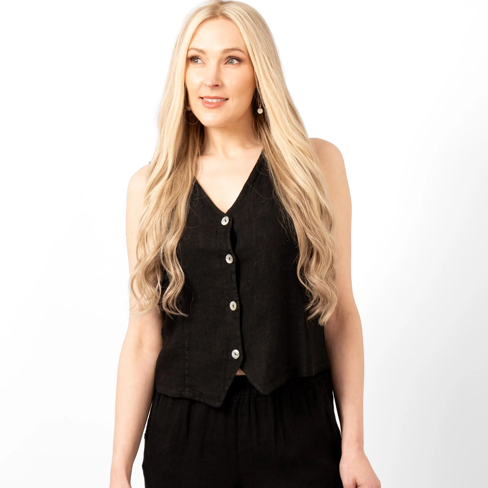 Summer Italian Linen Waistcoat - Black