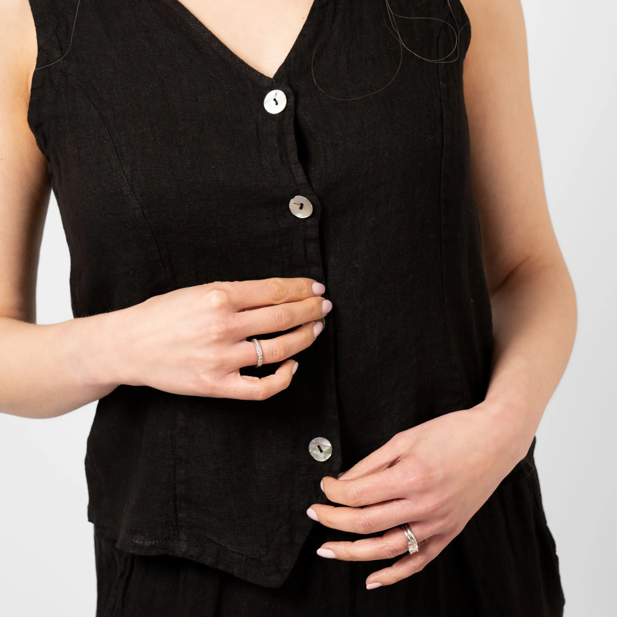 Summer Italian Linen Waistcoat - Black