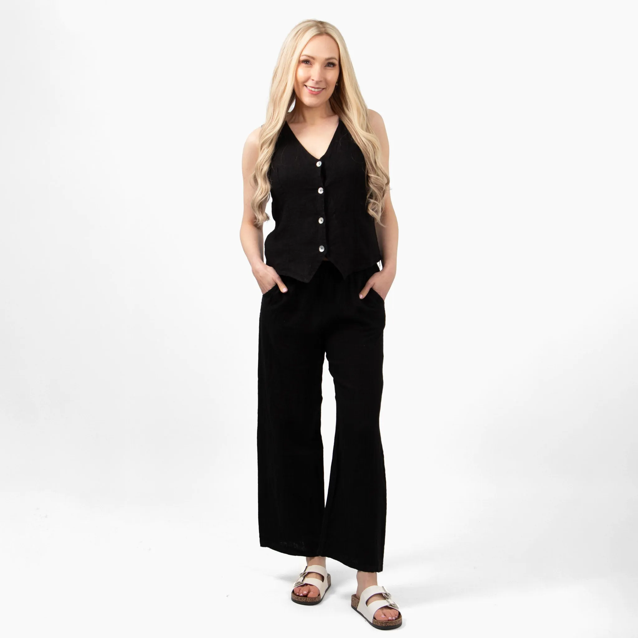 Summer Italian Linen Waistcoat - Black