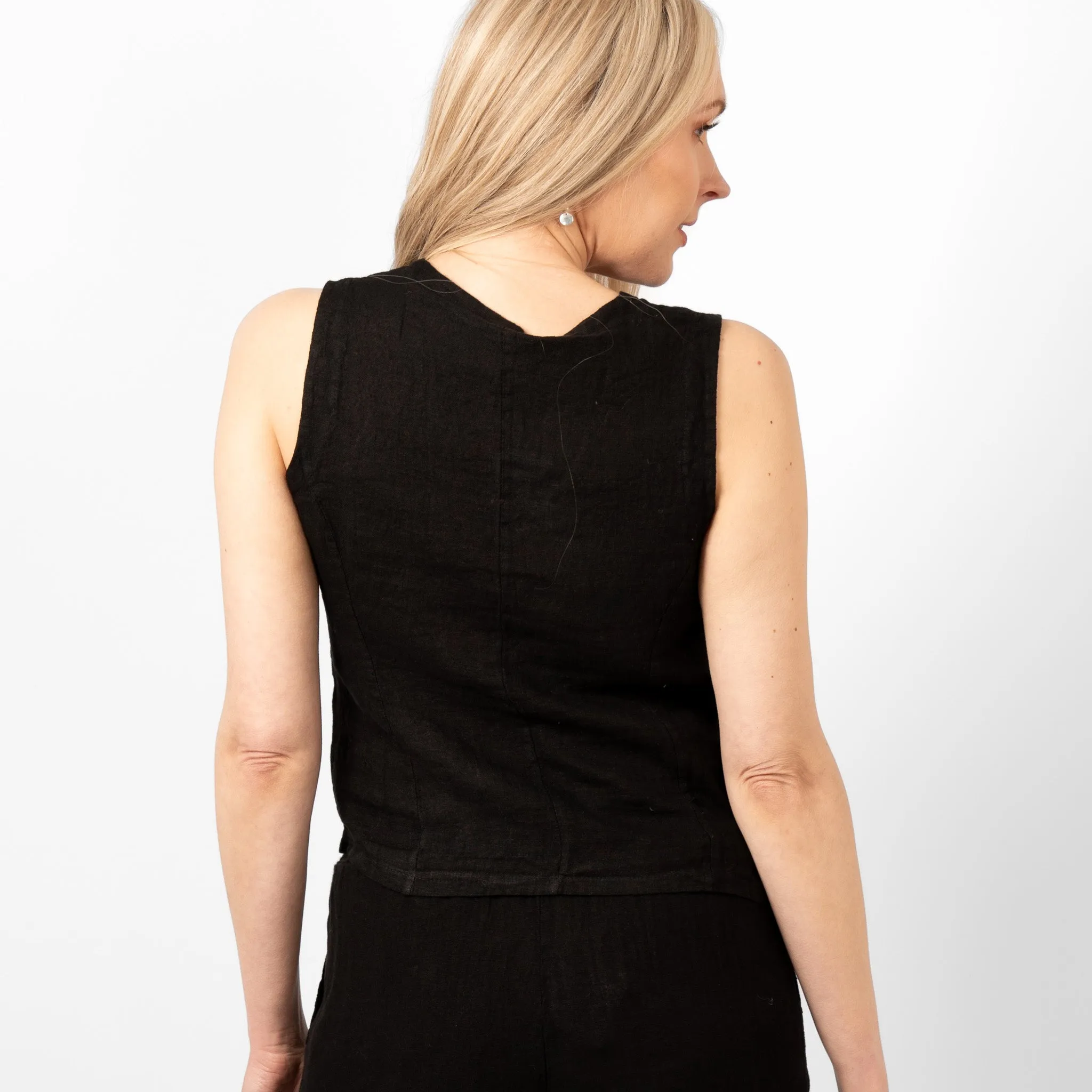 Summer Italian Linen Waistcoat - Black