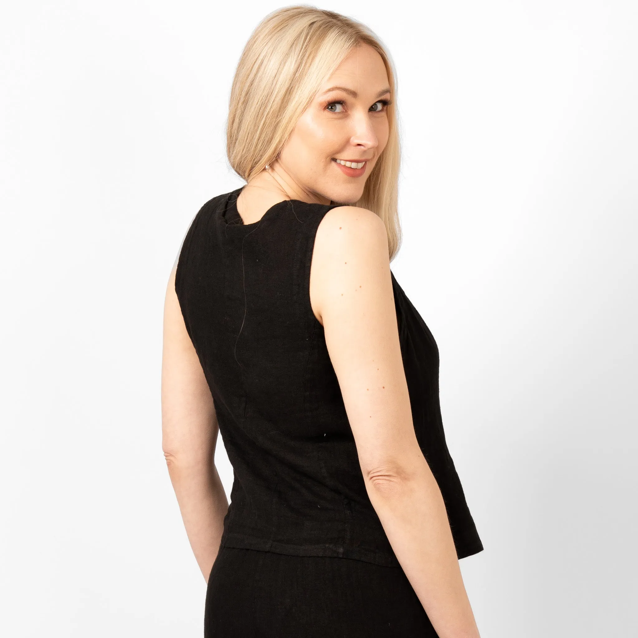 Summer Italian Linen Waistcoat - Black