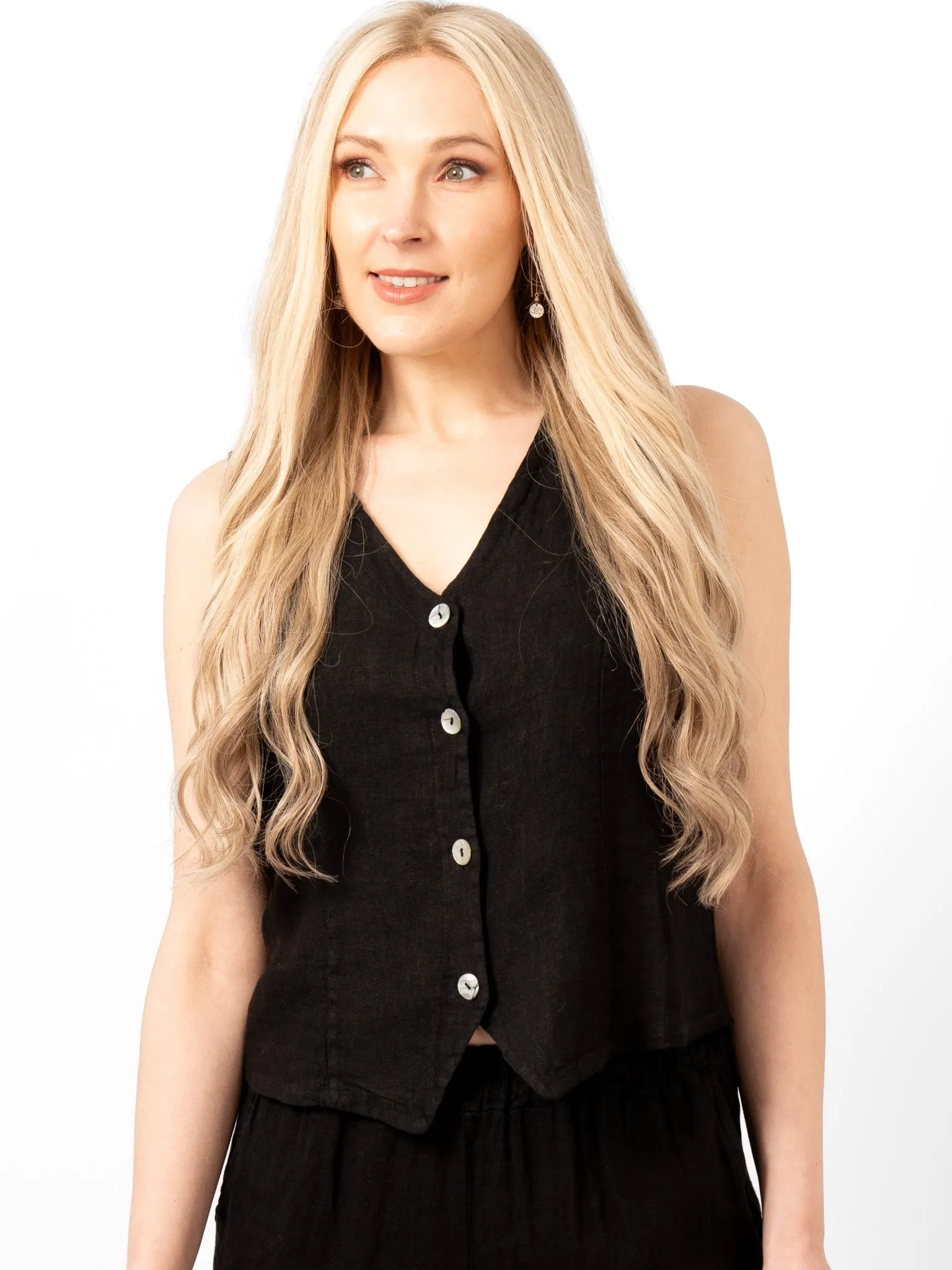 Summer Italian Linen Waistcoat - Black