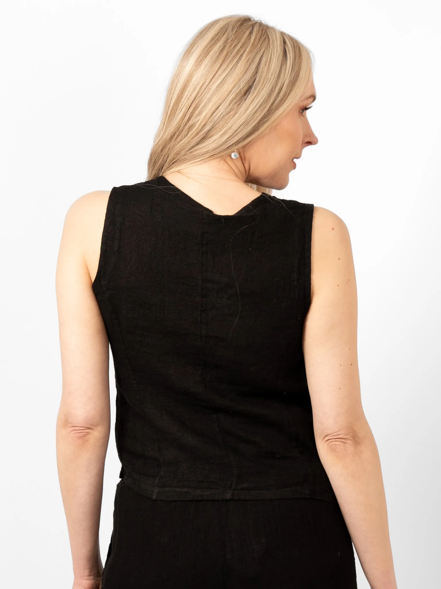 Summer Italian Linen Waistcoat - Black