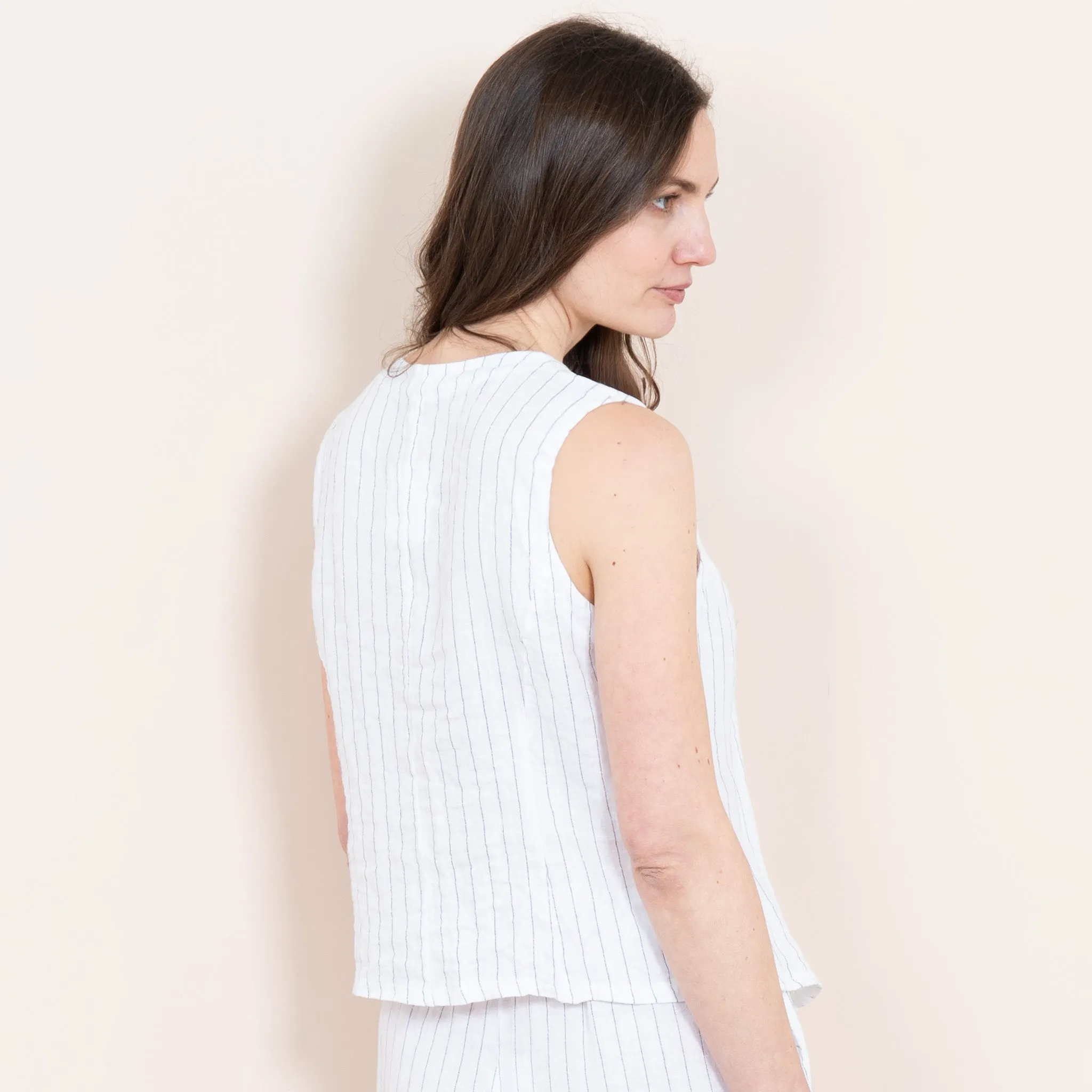 Summer Italian Linen Waistcoat - White/Black, Jacquard Stripe