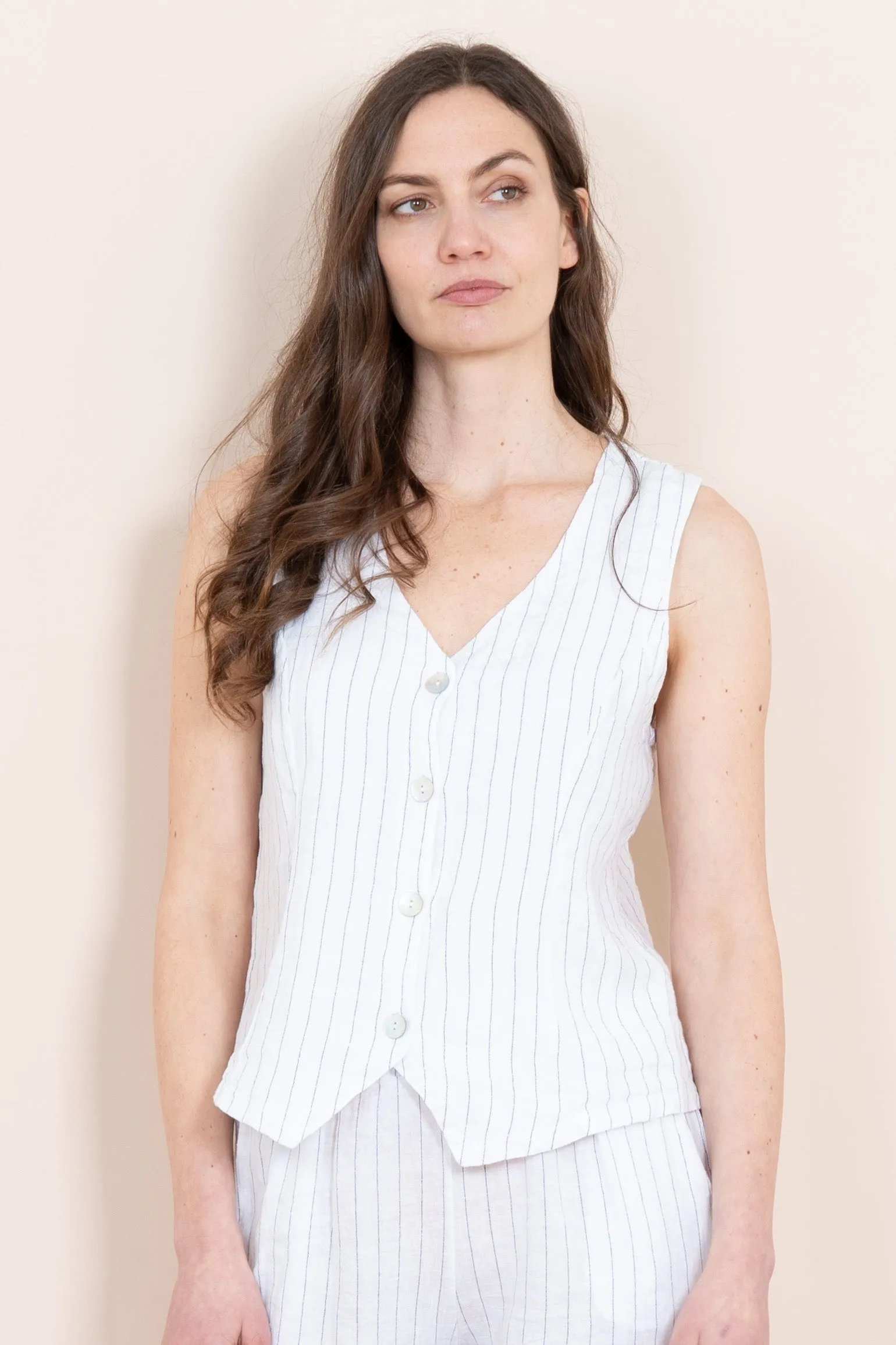 Summer Italian Linen Waistcoat - White/Black, Jacquard Stripe