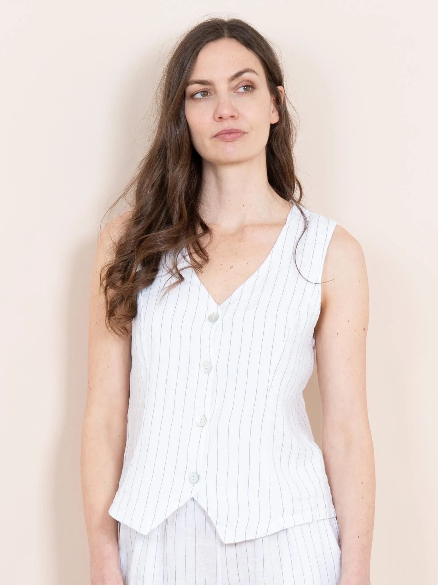 Summer Italian Linen Waistcoat - White/Black, Jacquard Stripe