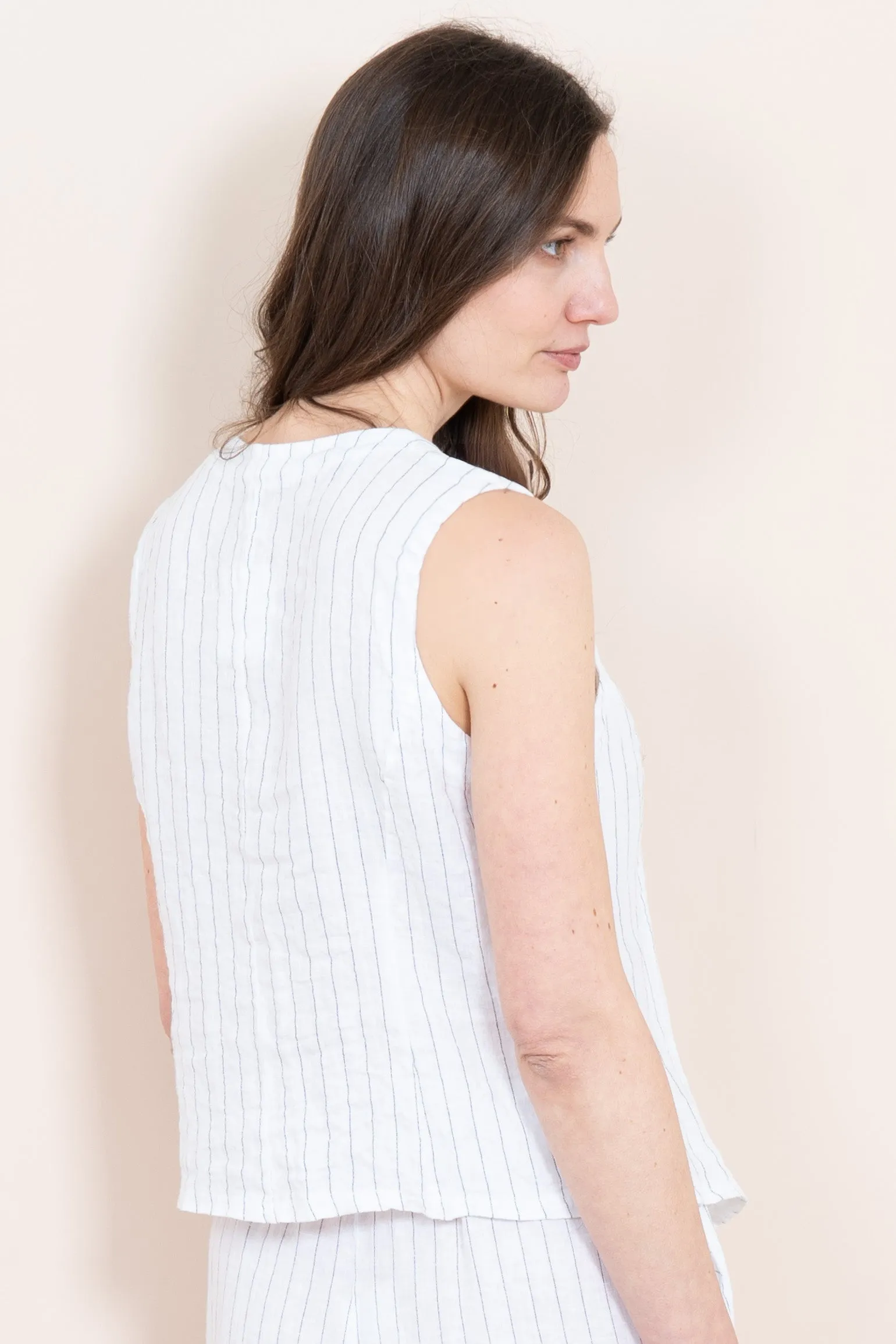 Summer Italian Linen Waistcoat - White/Black, Jacquard Stripe