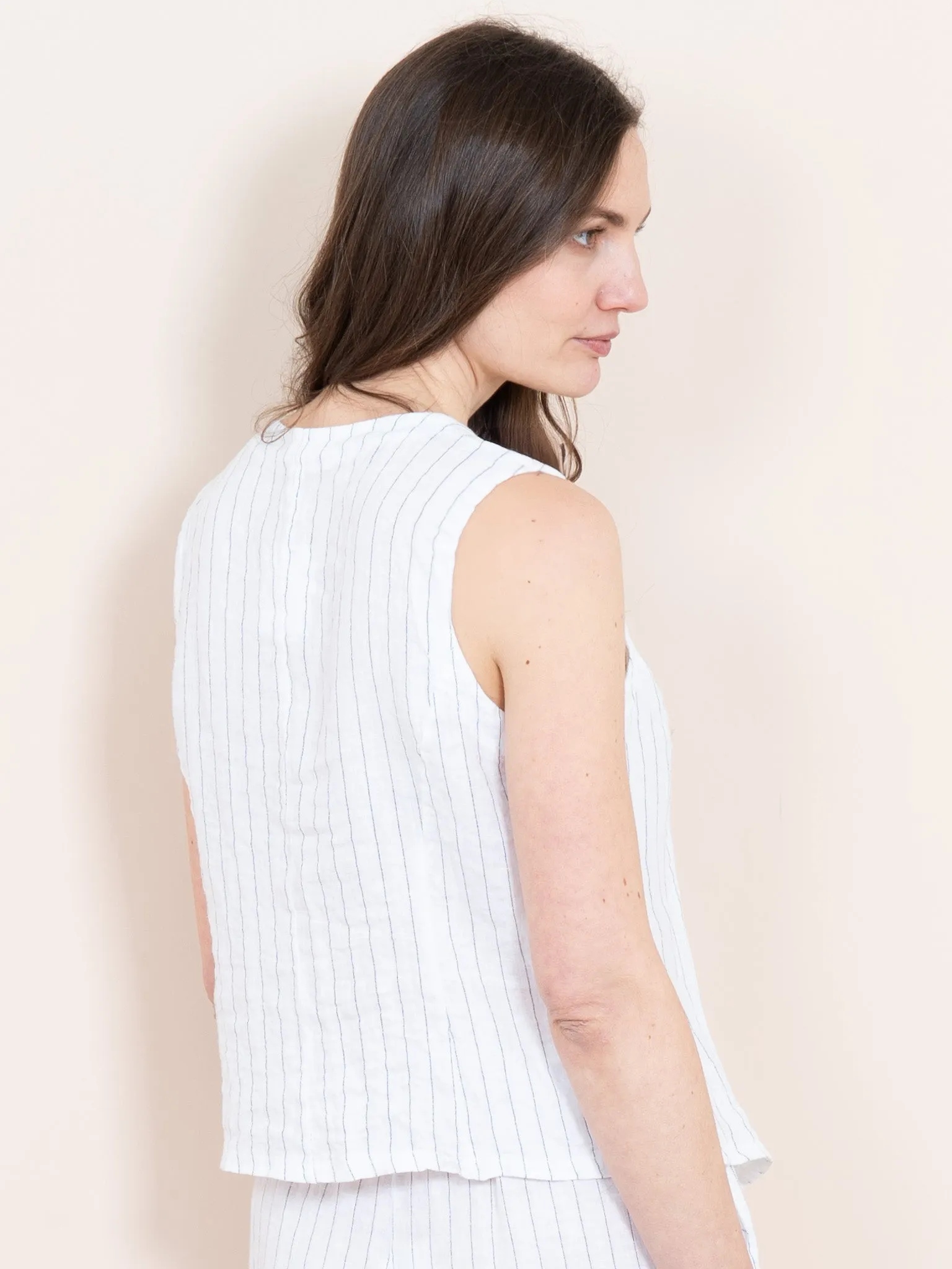 Summer Italian Linen Waistcoat - White/Black, Jacquard Stripe