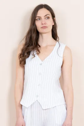 Summer Italian Linen Waistcoat - White/Black, Jacquard Stripe