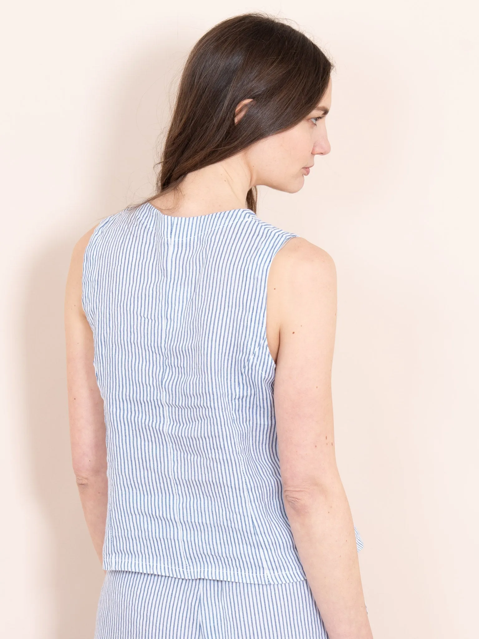 Summer Italian Linen Waistcoat - White/Blue, Pinstripe