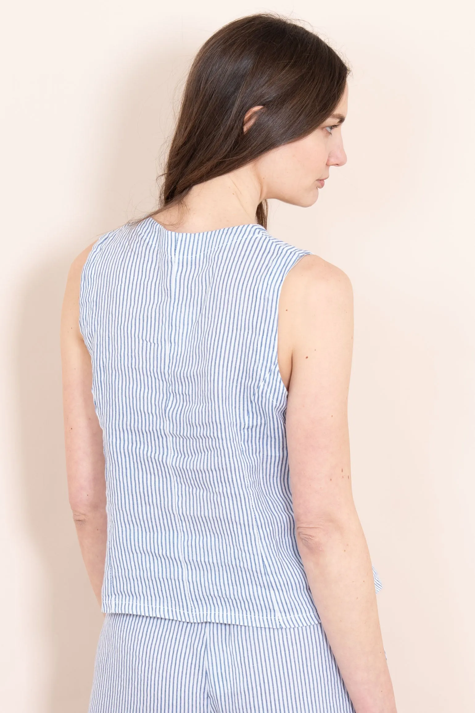 Summer Italian Linen Waistcoat - White/Blue, Pinstripe