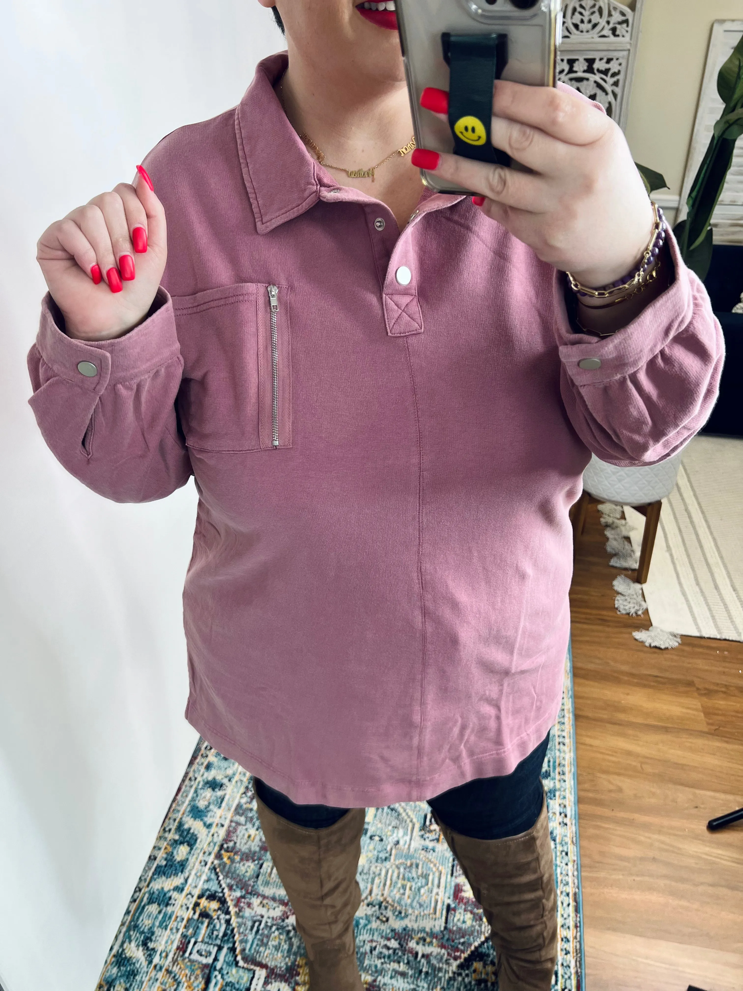 Sweet Crush Collar Pullover in Mauve