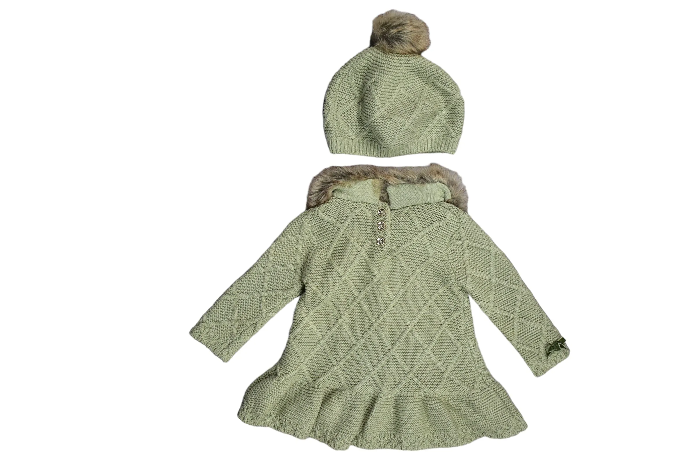 Tahari Long Sleeve Knit Dress and Beanie Set 6M
