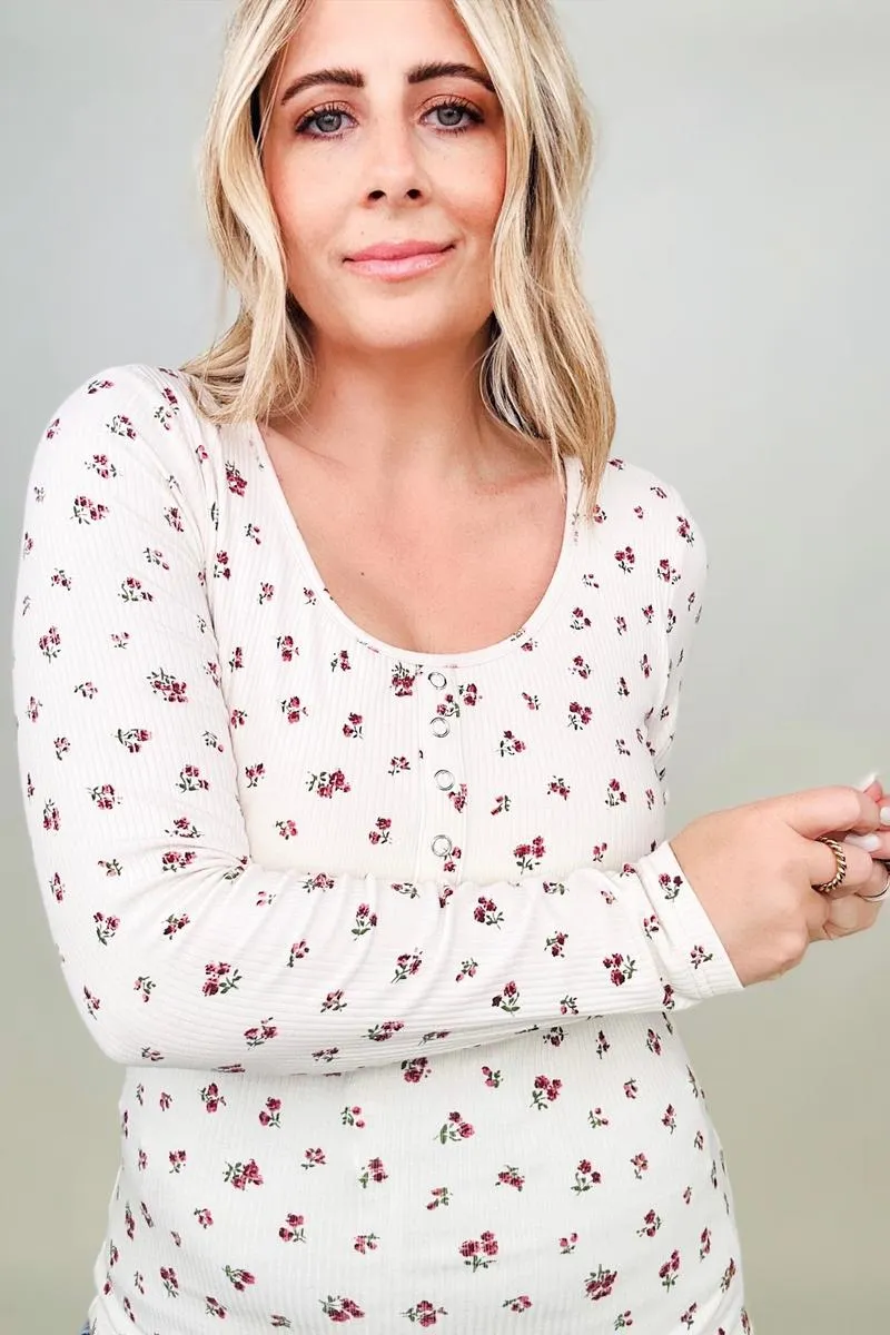 Total Brami Ditsy Floral Henley Long Sleeve Top - 2 Colors