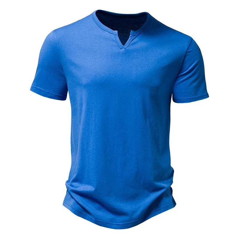 Ultra-Soft Bamboo Cotton Henley T-Shirts Men Brand Slim Fit Short Sleeve V Neck T Shirt Men Daily Work Causal Tops Tees XXL