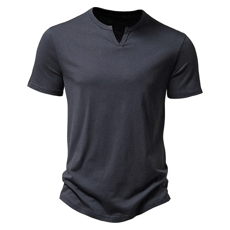 Ultra-Soft Bamboo Cotton Henley T-Shirts Men Brand Slim Fit Short Sleeve V Neck T Shirt Men Daily Work Causal Tops Tees XXL