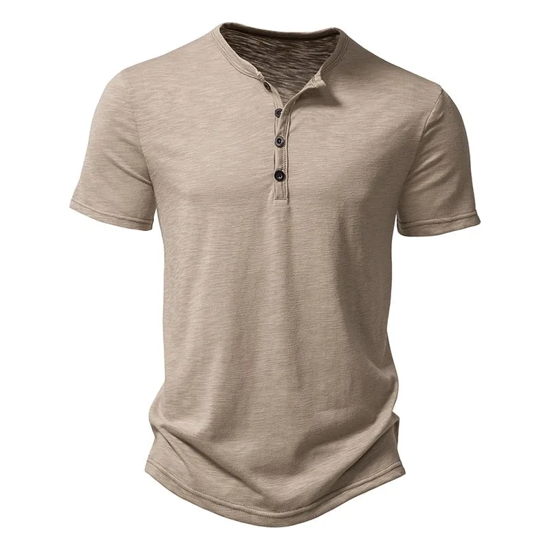 Ultra-Soft Bamboo Cotton Henley T-Shirts Men Brand Slim Fit Short Sleeve V Neck T Shirt Men Daily Work Causal Tops Tees XXL