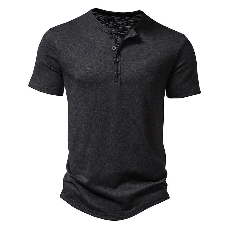 Ultra-Soft Bamboo Cotton Henley T-Shirts Men Brand Slim Fit Short Sleeve V Neck T Shirt Men Daily Work Causal Tops Tees XXL