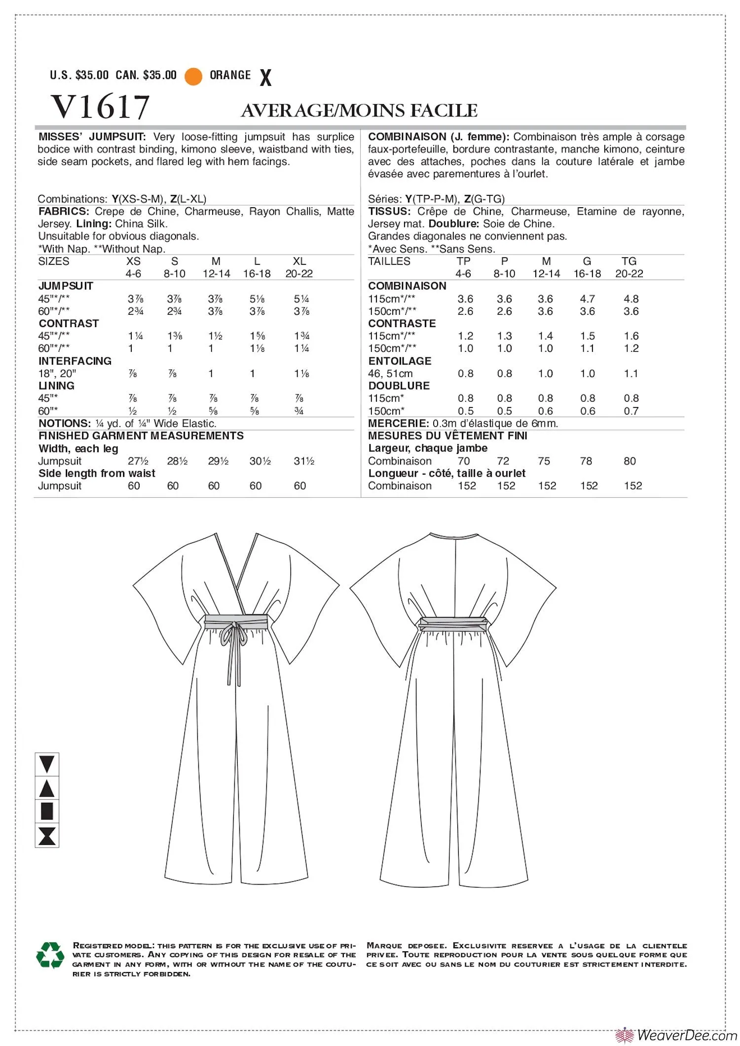 Vogue Pattern V1617 Misses' Jumpsuit