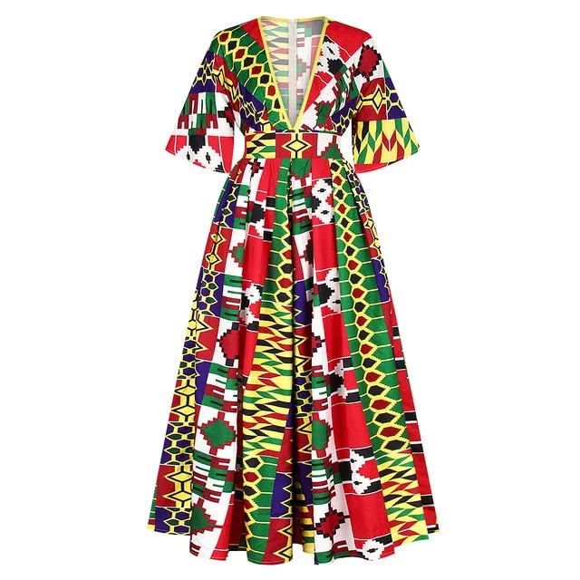 Women Jumpsuit 2020 African Dresses For Women Wide Leg Pants V-neck Blouse Trousers Dashiki Print African Clothes Vestios Robes