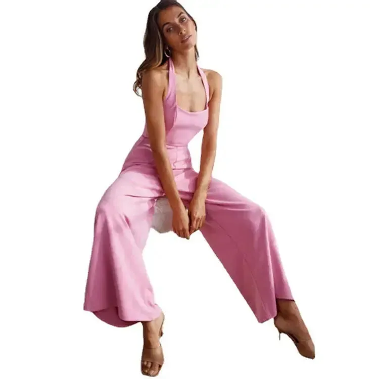 Women's Halter Backless Wide Leg Jumpsuit