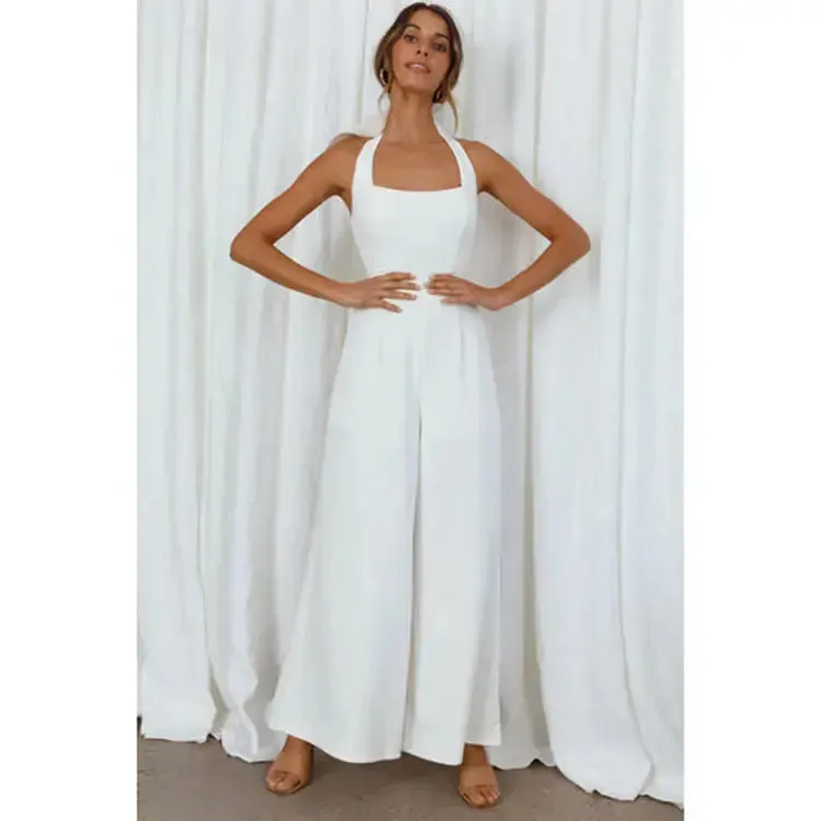 Women's Halter Backless Wide Leg Jumpsuit