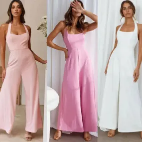 Women's Halter Backless Wide Leg Jumpsuit