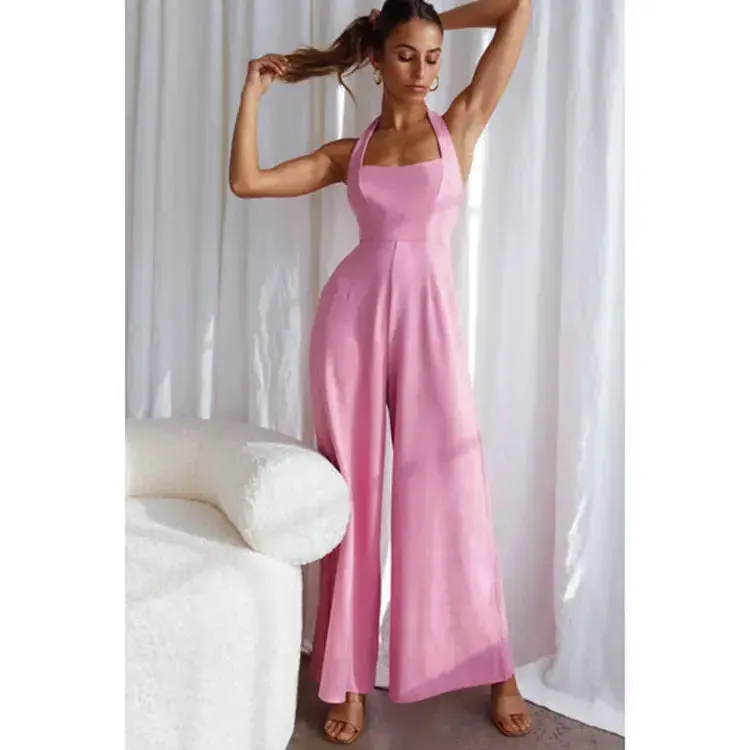 Women's Halter Backless Wide Leg Jumpsuit
