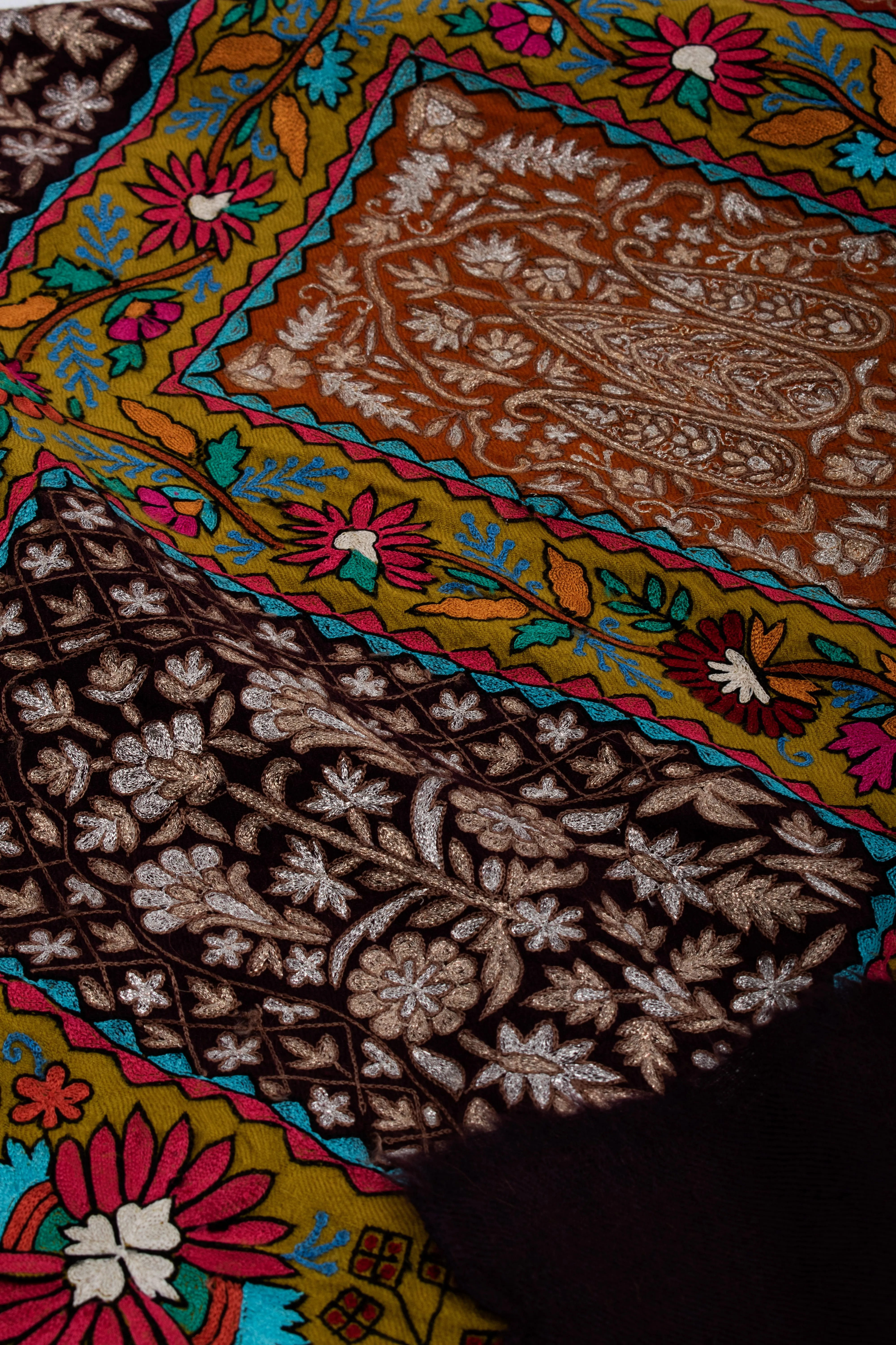 Zari and Art silk Embroidered Fusion Pashmina Shawl